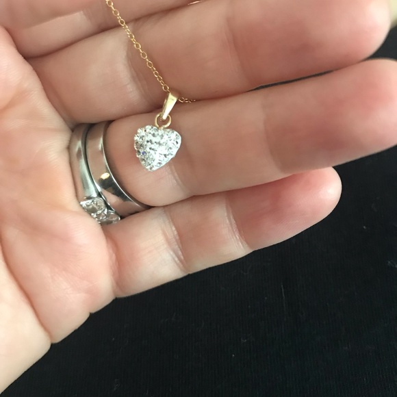 10k GOLD plated Heart Pave Necklace 925 silver - Picture 11 of 13